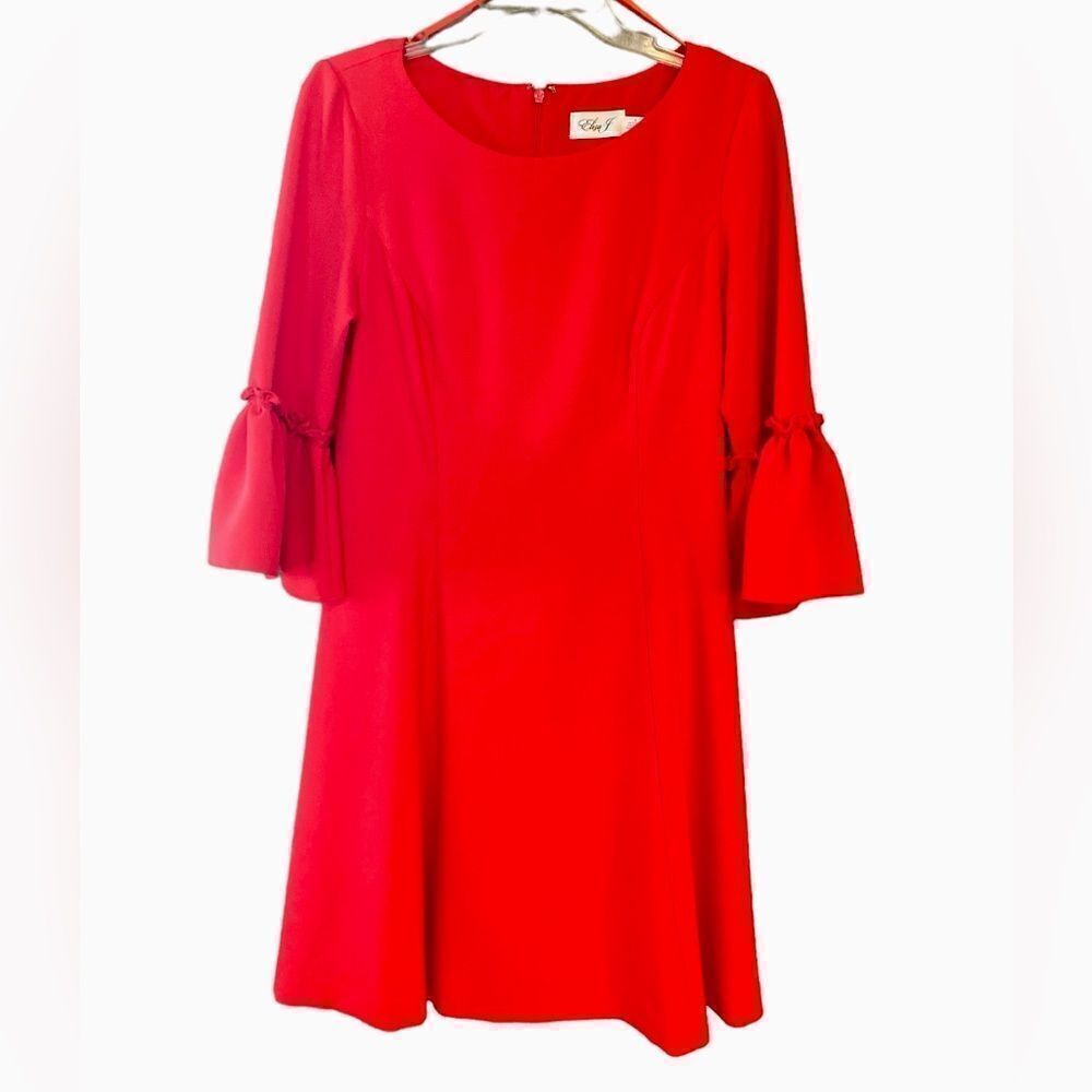 Eliza J. 8 Tomato Red 3/4 Statement Flared Sleeves Evening Wedding Guest Dress